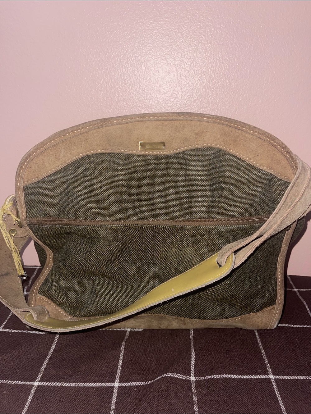 Vintage Neiman Marcus Men’s Messenger Bag Canvas Suede Leather Trim Shoulder Bag